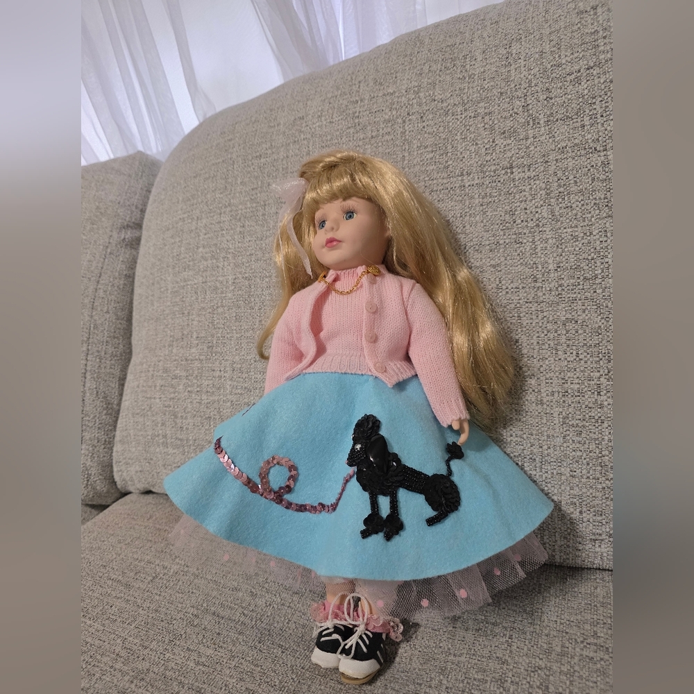 BK Co 50's Doll High Collection Genuine Porcelain Bobby Sox Poodle Skirt - Picture 2 of 9